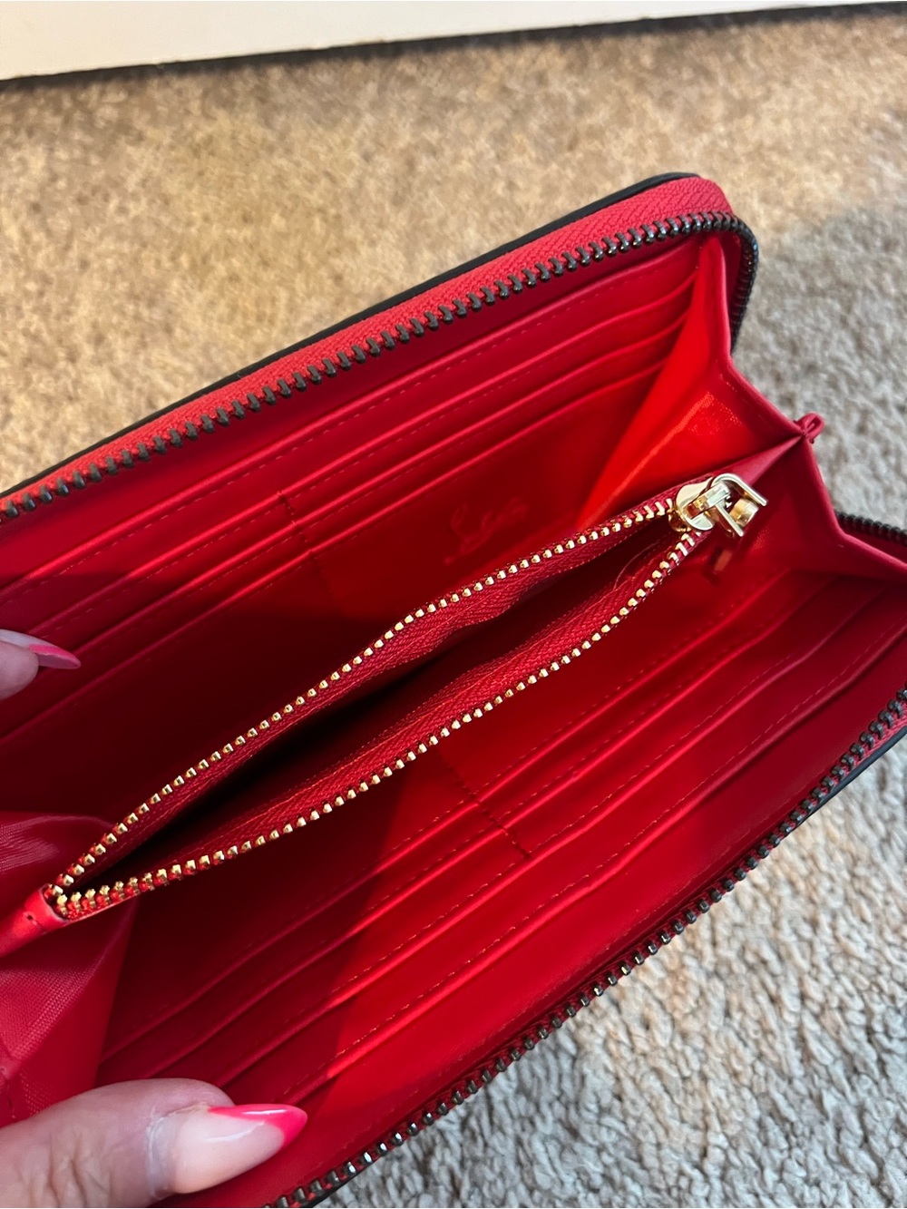 Christian Louboutin Red Pebbled Leather Studded Zip Wallet - Picture 10 of 11